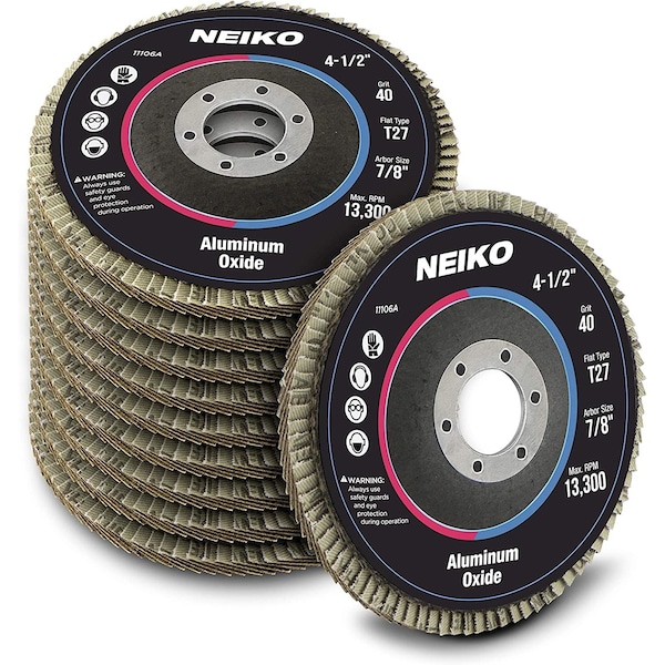 Neiko Aluminum Oxide Flap Disc, 40 Grit, Flat Type #27, 10 Pack 11106A - main