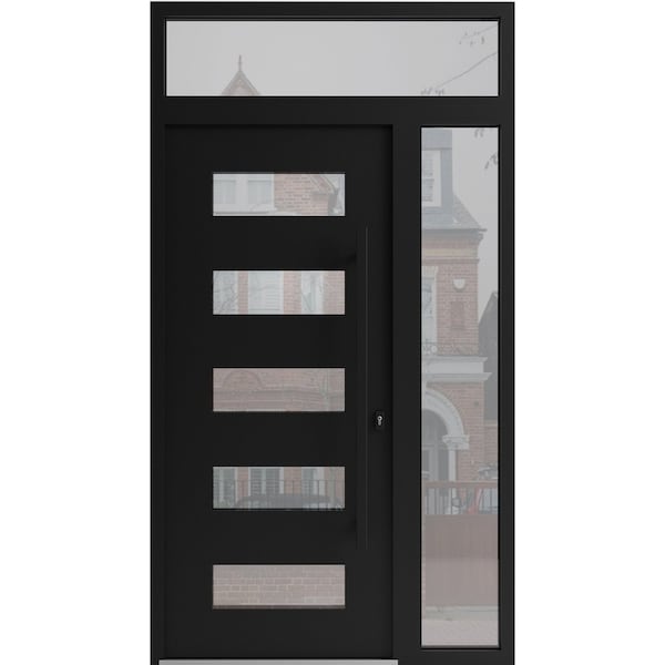 Vdomdoors Aluminum Door Iron 0255 Black Entry Steel Metal Classic Painted 48 x 96 (36+12 x 80+16)-Left Inswin IRON0255EXD-BLK-W36+12xH80+16-LH-I - main