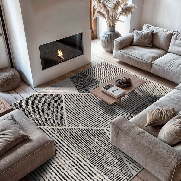 World Rug Gallery Contemporary Distressed Geometric Area Rug 7 ft 10 in x 10 ft Cream WR93CREAM8X10 - main