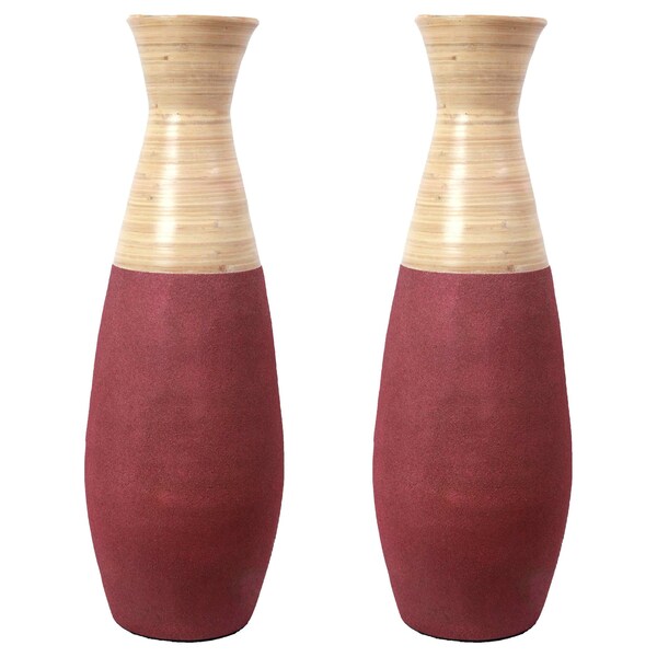 Uniquewise Set of 2 31.5 inch Tall Handcrafted Bamboo Floor Vase, Burgundy and Natural Finish QI003353R.L.2 - main