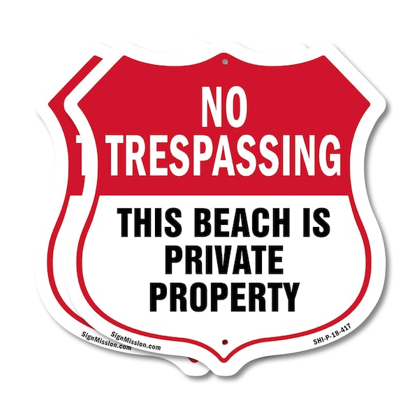 Signmission No Trespassing Shield Sign This Beach Is, 18 inch X 18 inch, Plastic Sign, 2PK SHI-P-2PACK-18-417 - main