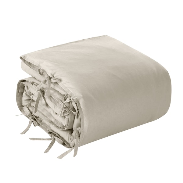 Homeroots Beige Queen Linen 140 Thread Count Washable Duvet Cover Set 529000 - main