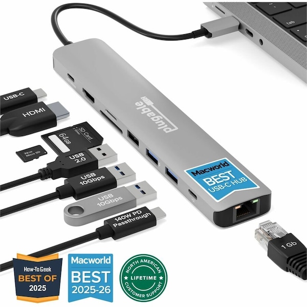 Plugable USB-C 9-IN-1 HUB WITH UP TO 140W USB-C PASS-THROUGH CHARGING USBC-9IN1E - main