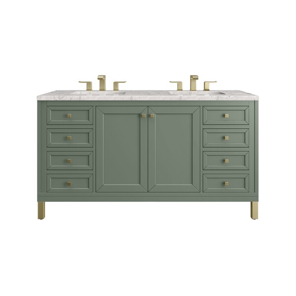 James Martin Vanities Chicago 60 in. Double Vanity, Smokey Celadon, w/ 3 CM Eternal Jasmine Pearl Silestone Top 503-V60D-SC-3EJP - main