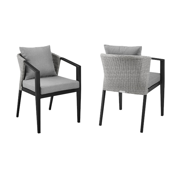 Armen Living Palma Outdoor Patio Dining Chairs in Aluminum and Wicker with Gray Cushions - Set of 2 LCPFSIGR - main