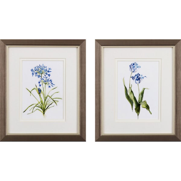Homeroots Set of Two Watercolor Dark Blue Flowers Wall Art, 2PK 401396 - main