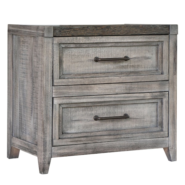 Homeroots 28" Gray Two Drawer Solid Wood Nightstand 527075 - main