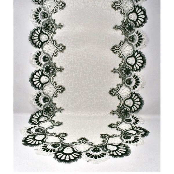 Sinobrite H8139-G-12x65 12 x 65 in. Green European Lace with White Antique Fabric Table Runner H8139/G-12x65 - main