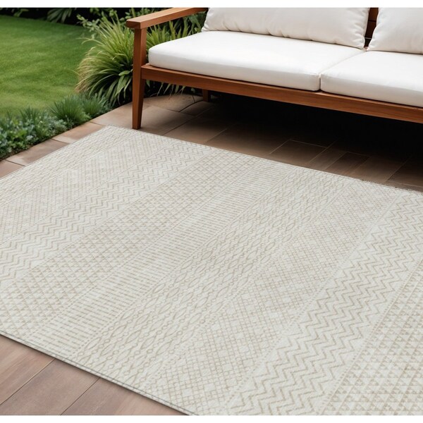 Homeroots 9' X 12' Ivory And Beige Chevron Washable Indoor Outdoor Area Rug 612272 - main