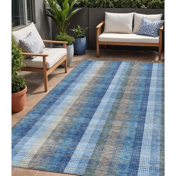 Homeroots 5' X 8' Denim Blue Sky Blue And Beige Plaid Washable Indoor Outdoor Area Rug 613964 - main