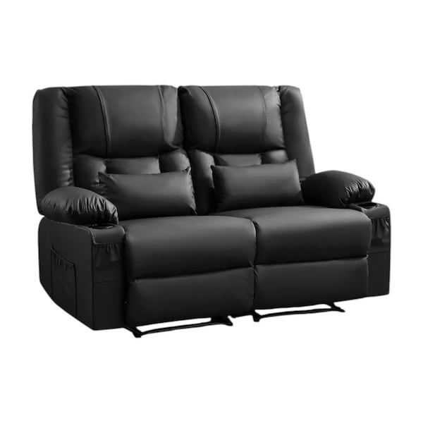 Homeroots 62in Black Faux Leather Manual Reclining Loveseat With Storage and Toss Pillows 721194 - main