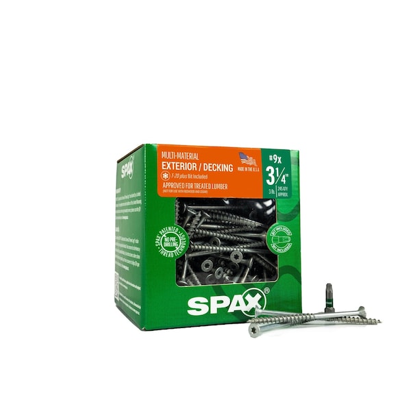 Spax #9 x 3-1/4 in Exterior Wood Deck Screws Construction Flat Head T-Star Plus 3 LB, 245PK 41916704508045 - main