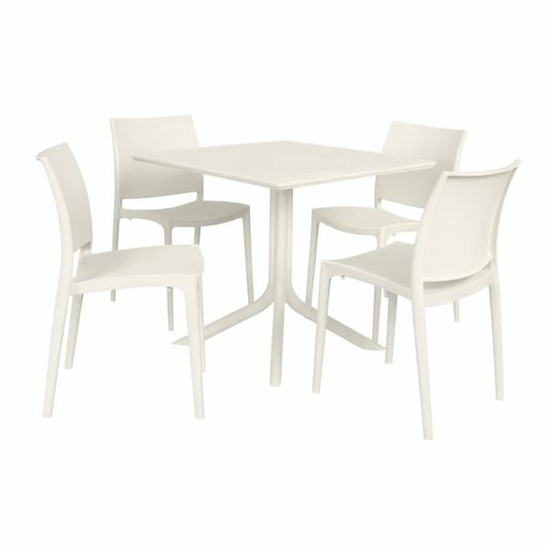 Niche Terrace Plastic Indoor/Outdoor 31.5 in Square Table, White Down & 4 Terrace Plastic Stacking Chairs TOB3131WH41WH - main