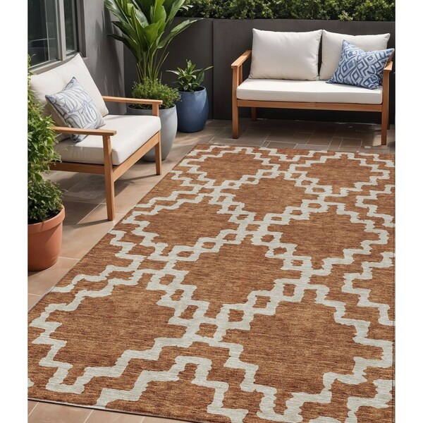 Homeroots 5' X 8' Brown And Ivory Geometric Washable Indoor Outdoor Area Rug 593781 - main