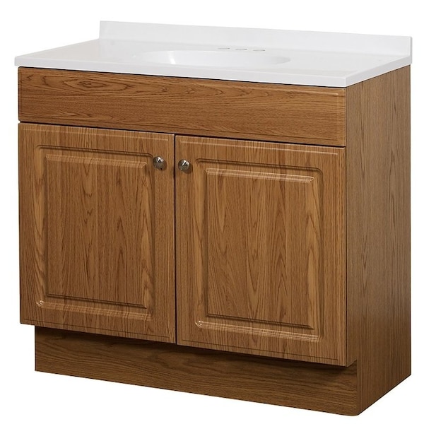 Zenna Home 2-Door Raised Panel Vanity with Top, Wood, Oak, Cultured Marble Sink, White Sink, 1/EA RBC36KK - main