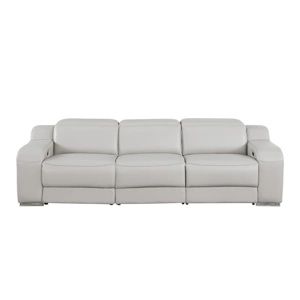 Homeroots 103" Light Gray Italian Leather Reclining USB Sofa 632871 - main