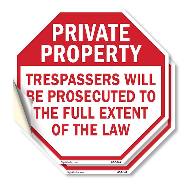 Signmission Private Property Trespassers Will B, 4 inch X 4 inch, Vinyl Decal, 2PK OC-D-2PACK-4-144 - main
