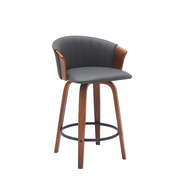 Armen Living Diana 26in Swivel Walnut Wood Counter Stool in Gray Faux Leather LCDIBAWAGRY26 - main