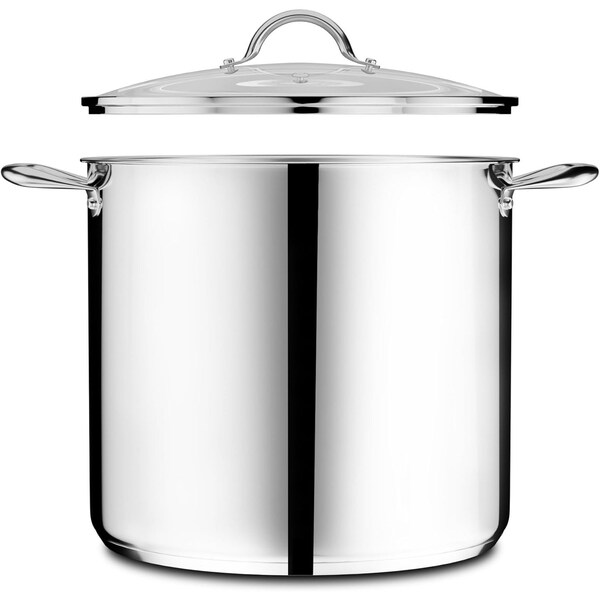 Emporio Kitchen Stainless Steel 24QT Stockpot with Glass Lid, Even-Heat Base, Riveted Handles, Oven Safe EMPKSSTKP24 - main