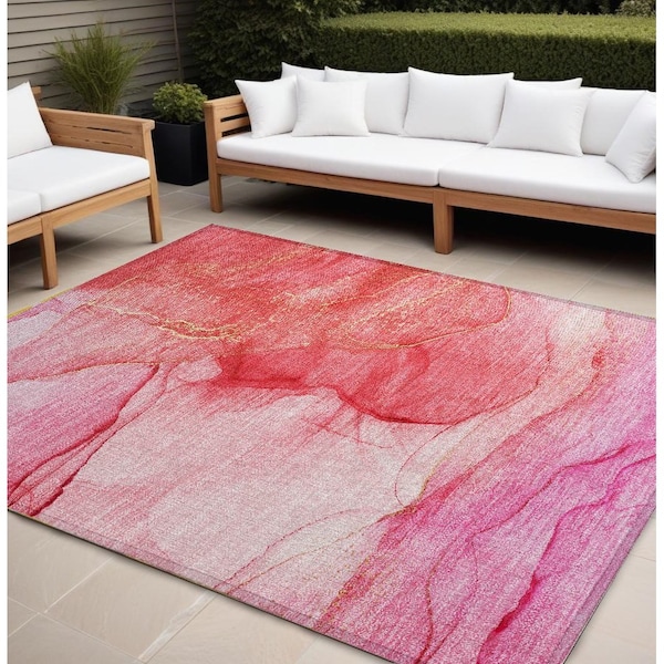 Homeroots 8' X 10' Pink Abstract Washable Non Skid Indoor Outdoor Area Rug 559763 - main