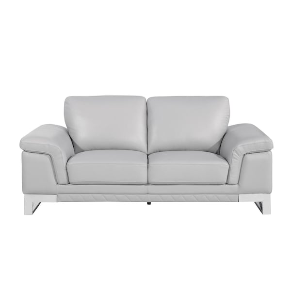 Homeroots 73in Light Gray And Silver Genuine Leather Loveseat 329618 - main