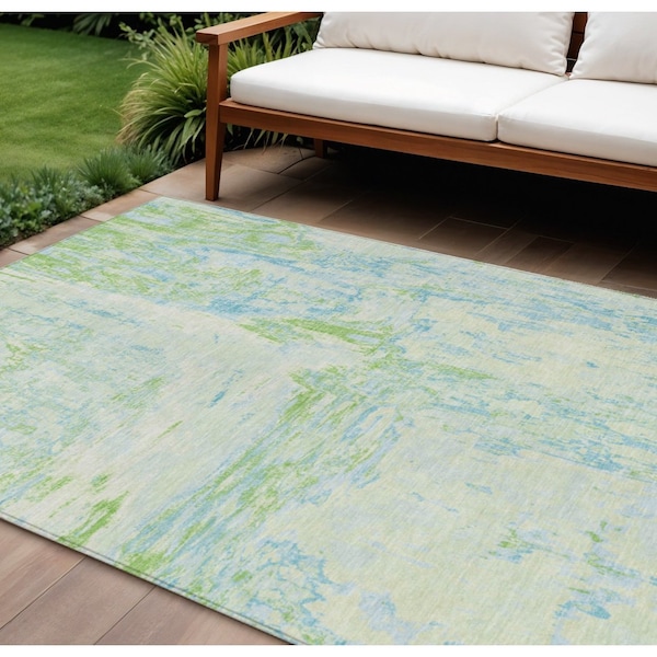 Homeroots 9' X 12' Mint Green And Blue Abstract Washable Indoor Outdoor Area Rug 609278 - main