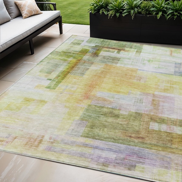Homeroots 5' X 8' Green Yellow And Purple Abstract Washable Indoor Outdoor Area Rug 602933 - main