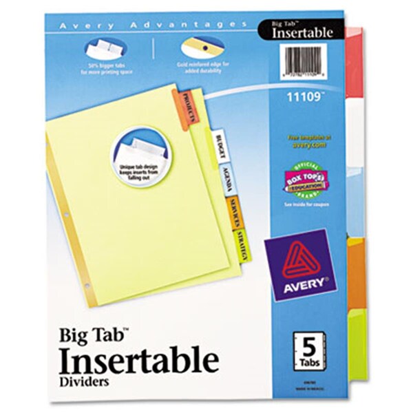 Avery Dennison Avery-Dennison 5-Tab Insertable Big Tab Dividers, Letter 11109 - main