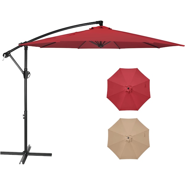 Simple Deluxe 10ft Offset Umbrella Cantilever Patio Hanging Umbrella Outdoor Market Umbrella with Crank and Cross LGBRLAOFFSET10RED - main