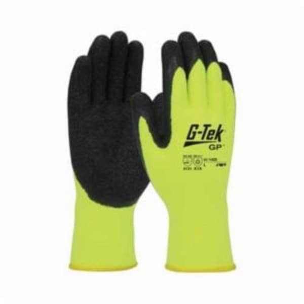 G-Tek General Purpose Gloves, Coated/Cold Protection, X-Large, Latex Palm, Acrylic, Black/Hi-Viz Yellow 41-1425/XL - main