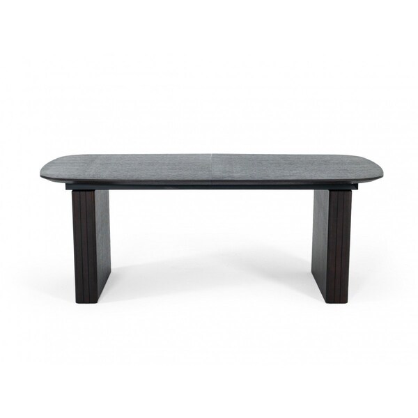 Homeroots 114" Smoked Rectangular Manufactured Wood Self-Storing Leaf Dining Table 487880 - main