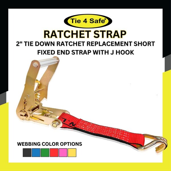 Tie 4 Safe 2'' x 10' Side Mount Wheel Net Tie Down Kit w/ Wire J Hook. WLL: 3,333 LBS Red, 4PK RT04CK-5210-W5W9-R-BW02P-BLK-4 - main