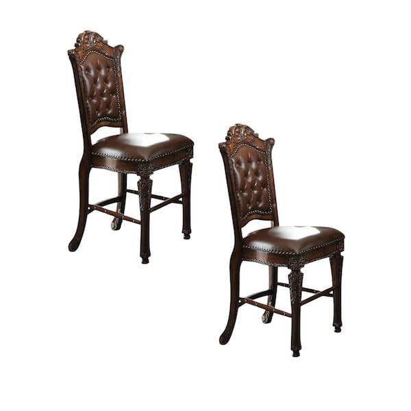 Homeroots Set of Two 24" Brown Faux Leather and Solid Wood Counter Height Bar Chairs, 2PK 573436 - main