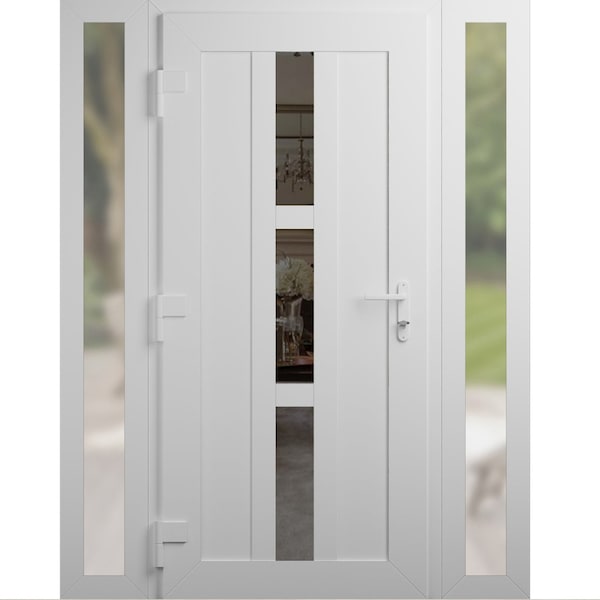 Vdomdoors Front Exterior Prehung Metal-Plastic Door Frosted Glass / MANUX 8112 White Silk / Office Commercial MANUX8112EXD-WS-W14+32+14-H80-RH-I - main