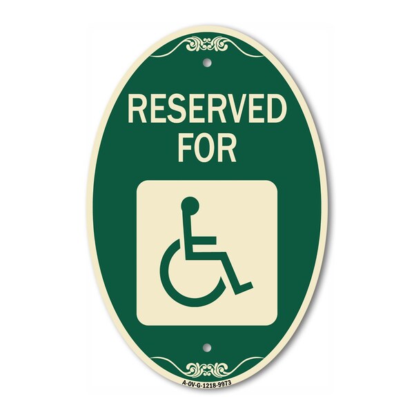 Signmission Graphic Handicapped Reserved Green & Tan, 12 In X 18 In Architectural Oval, Heavy Gauge Aluminum A-OV-G-1218-9973 - main