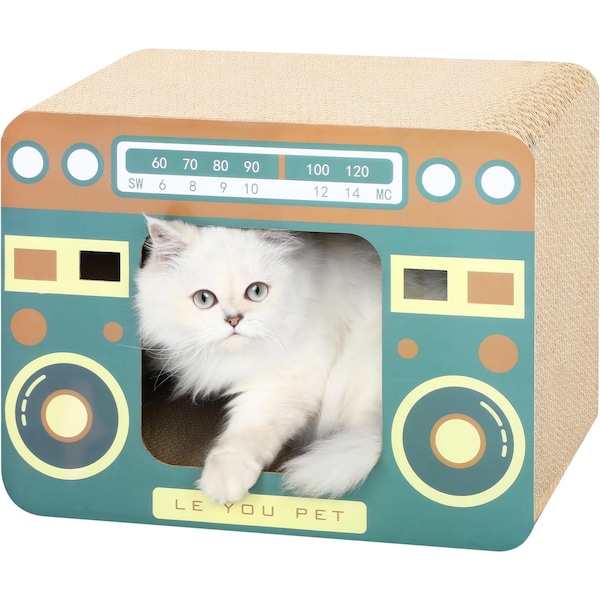 Simple Deluxe Radio Cat Scratcher Cardboard Lounge Bed - Durable Pads Prevent Furniture Damage - Cat Scratchers a GLOWPTSCRARADIO01 - main