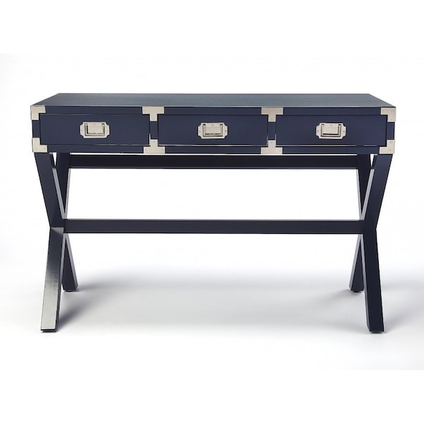 Homeroots 46" Blue Writing Desk With Three Drawers 389449 - main