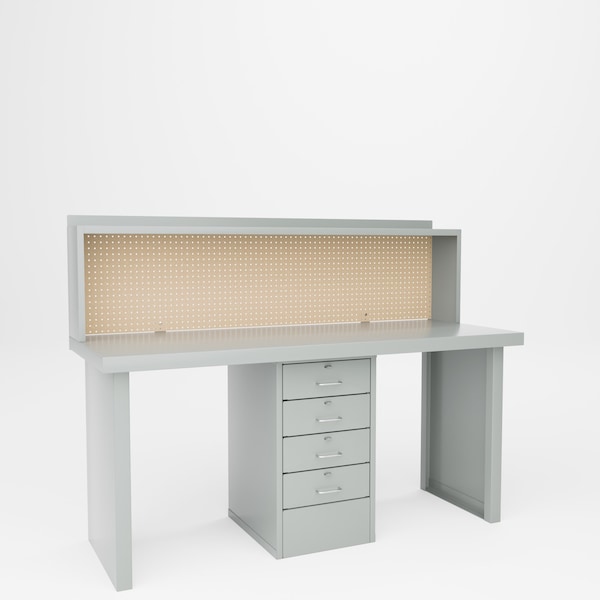 Pucel Center Drawer Work Station, Steel Top, 72 in W x 30 in D x 34 in H, Light Blue EWS-3072-S - main