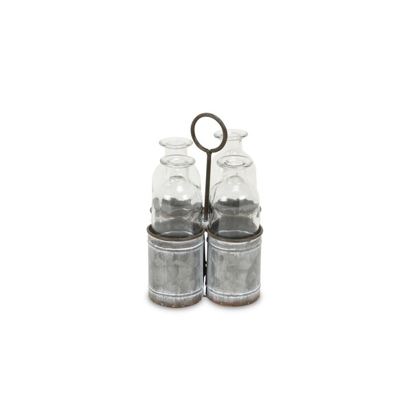 Homeroots Set of Four Clear Galvanized Metal and Glass Decorative Bottle Tabletop Sculpture, 4PK 488180 - main