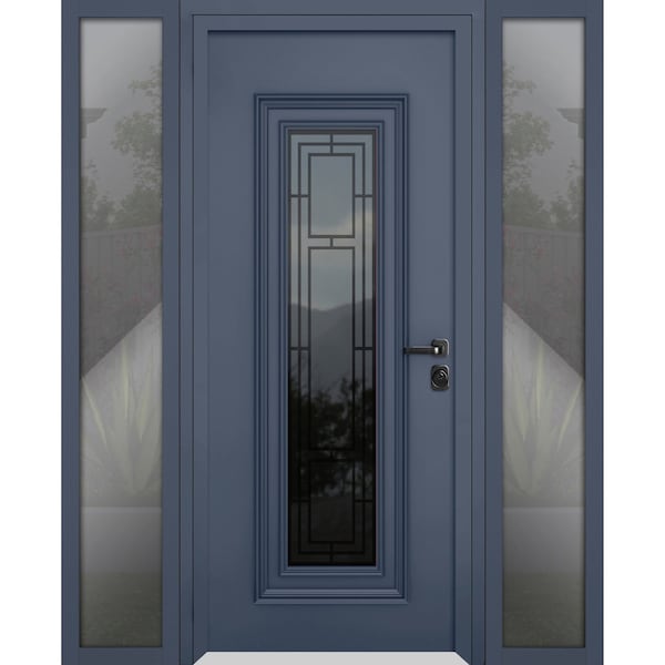 Vdomdoors Steel Door Ballucio 6044 Gray Graphite 2 Side Exterior Windows Stainless Inserts Single Modern Pain BALLUCIO6044EXD-GRE-W12+36+12xH80-LH-I - main