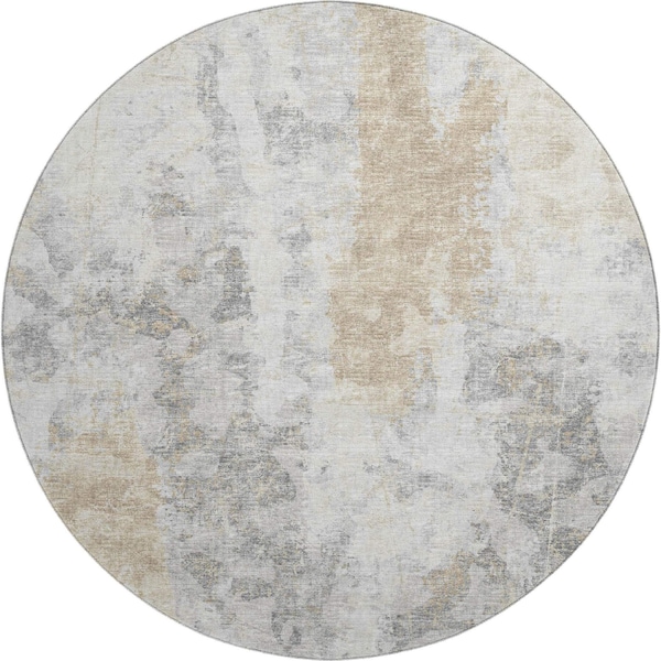 Homeroots 8' Midnight Ivory And Beige Round Abstract Washable Indoor Outdoor Area Rug 643615 - main