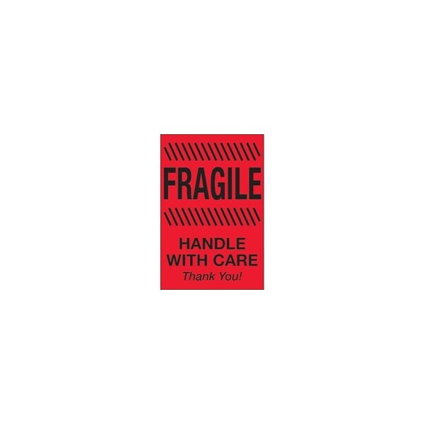 Bubblefast 4 x 6'' - ''Fragile - Handle With Care'' Fluorescent Red Labels BFDL1186 - main