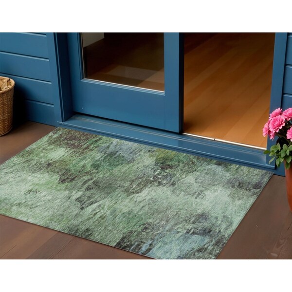 Homeroots 3' X 5' Green And Brown Abstract Washable Indoor Outdoor Area Rug 577619 - main