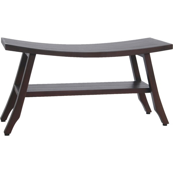 Homeroots 34" Brown Teak Shower Bench With Shelf 376691 - main