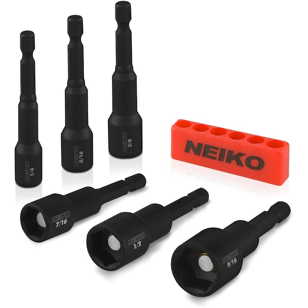 Neiko Magnetic Nut Driver Set 6-Piece, SAE 1/4'' to 9/16'', 2-9/16'' Long Nut Driver Bit Set 10190A - main