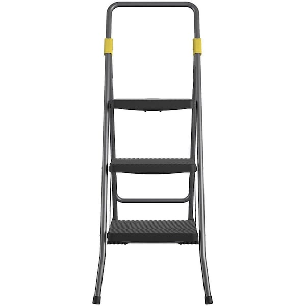 Cosco Folding Step Stool, 3 Step, 300 lb., Gray, 3 Steps, 300 lb Load Capacity, 4.6 ft Overall Height, Steel 11839GGO - main