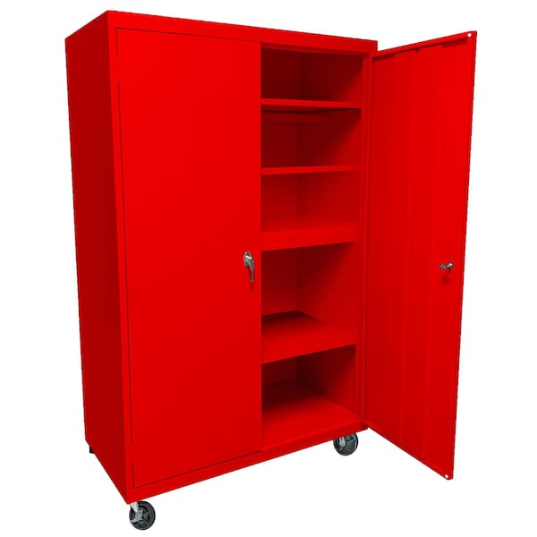Steel Cabinets Usa Mobile Steel Storage Cabinet, 36" W, 66" H, Red, 4 Shelves MAAH-3624RB-R - main