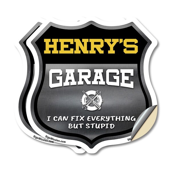 Signmission Henry's Garage I Can Fix Everything But Stupid, 18 inch X 18 inch, Vinyl Decal, 2PK SHI-D-2PACK-18-490-HENRY - main