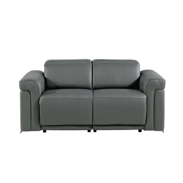 Homeroots 65in Dark Gray and Black Italian Leather Power Reclining Loveseat 720492 - main