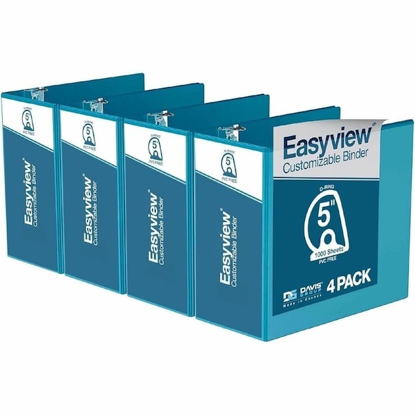 Davis Group Easyview Premium, Angle D Ring, Customizable, View Binder, (Turquoise Blue, 5"), PK4 8407-52-04 - main